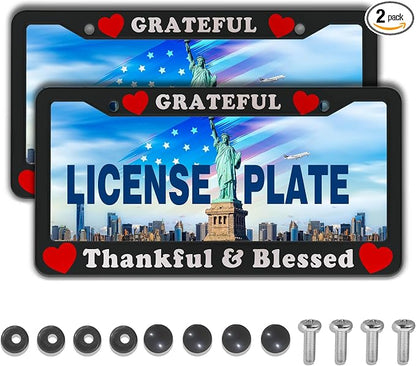License Plate Frames Black, and Red License Plate Cover Grateful Thankful and by Unknown