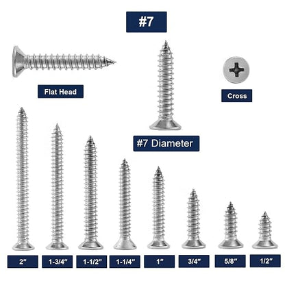 #7 x 3/4" Wood Screw 100Pcs 18-8 Stainless Steel Screws Flat Head Phillips Fast - Image 3