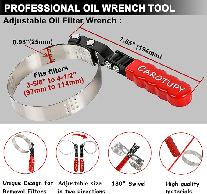 Medium Oil Filter Wrench, Oil Filter Removal Tool Adjustable from 3-5/6" to - Image 2