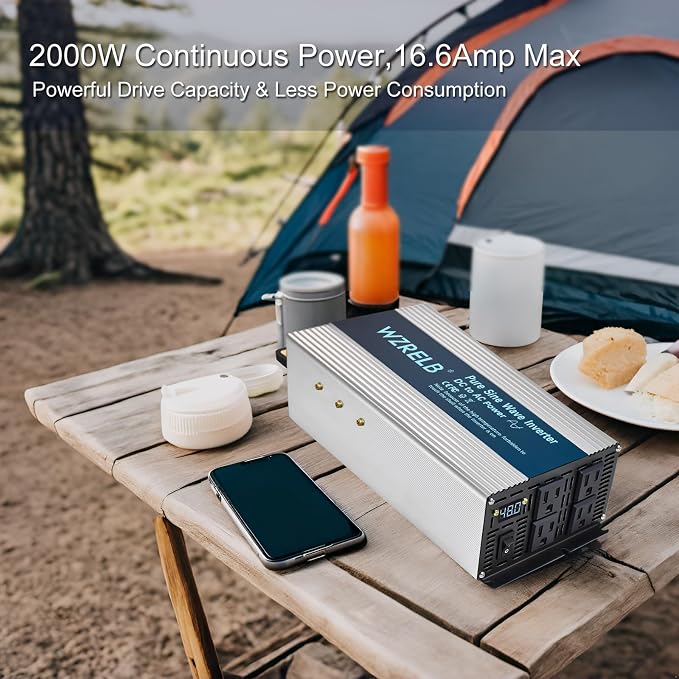 WZRELB 2000W Pure Sine Wave Inverter 12V DC to 110V 120V AC, Car Power Inverter - Image 3