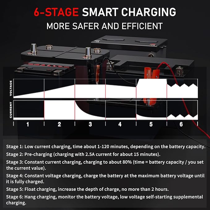 LVYUAN 25Amp Smart Car Battery Charger, 12V/24V Automotive Charger, Lead-Acid - Image 4