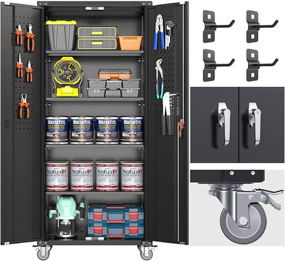 Garage Storage Cabinet with Wheels & Pegboard, Assembly Required by GANGMEIMENTALSTORAGECABINET