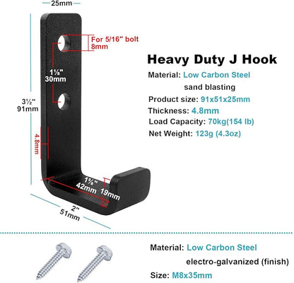 4 Pack 3-1/2" Heavy Duty Steel J Hook, Wall Mount Utility Hook - Image 3
