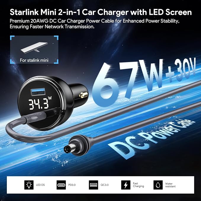 QUIDDITY Starlink Mini Car Adapter DC Power Cable + Cigarette Lighter Adapter - Image 2