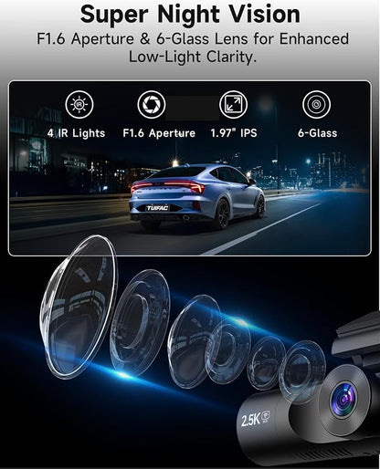 3 Channel Dash Cam, Dash Camera 2.5K Front and Dual 1080P Inside/Rear - Image 5