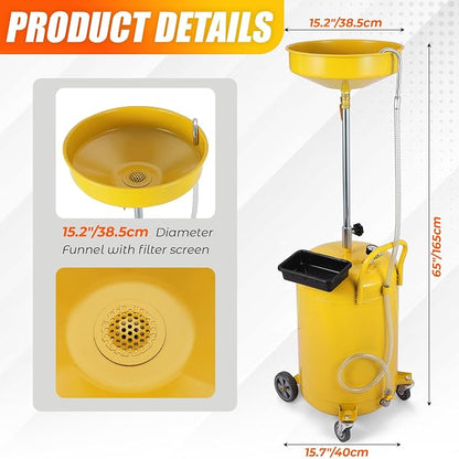20 Gallon Waste Oil Drain Tank Portable Air Operated Oil Drainer - Image 2
