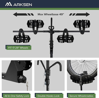 Arksen Electric Bike Rack Hitch, Foldable Quick Release Smart Tilting 2 Ebike - Image 6
