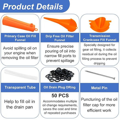 Oil Change Kit for Harley Tool, Oil Filter Wrench, Oil Funnels Set, Motorcycle - Image 2