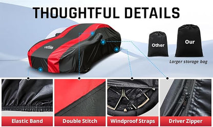 Waterproof Car Cover with Red Stripe Design, Outdoor/Indoor Car Cover - Image 4