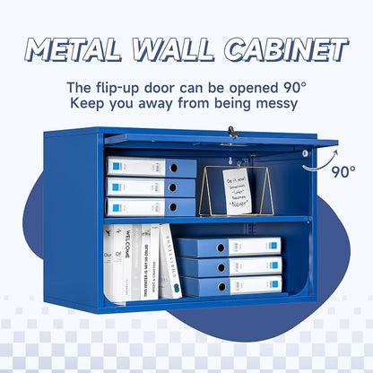 Metal Wall Cabinet with Locking Door and Shelf, Hanging Garage Cabinets with - Image 4