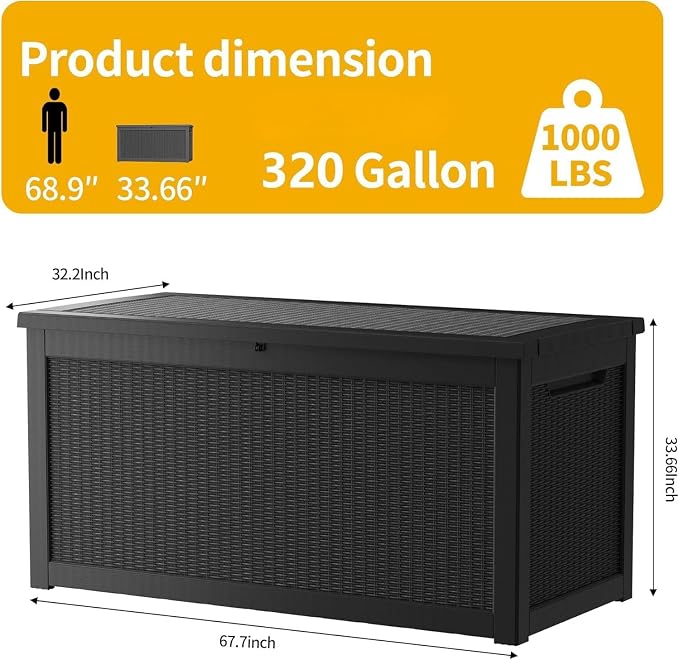 320 Gallon Resin Deck Box, Waterproof Outdoor Storage Bin - Image 2