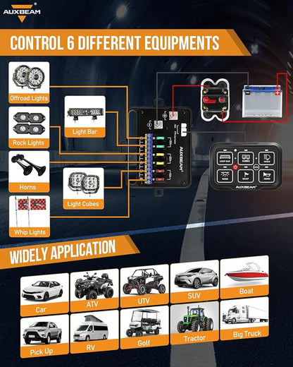 Auxbeam 6 Gang Switch Panel Bluetooth RGB AR-600 - Image 7