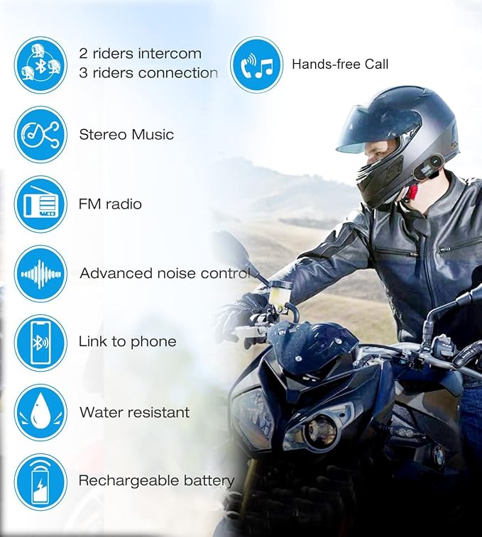 FreedConn TCOM-SC Motorcycle Helmet Bluetooth Intercom Headset Communication - Image 3