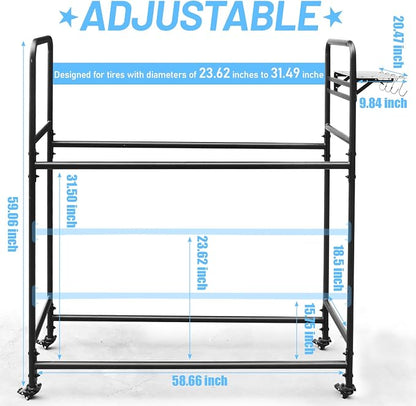 Rolling Tire Rack for Garage, Adjustable Metal Tire Rack - Image 7