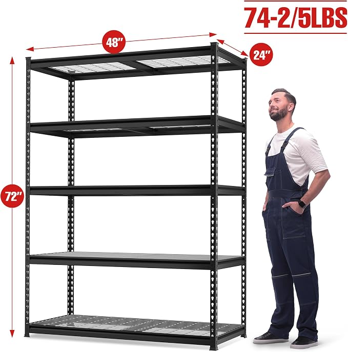 WORKPRO 5-Tier Metal Shelving Unit, 48”W x 24”D x 72”H, Heavy Duty Adjustable - Image 3