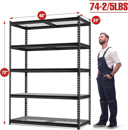 WORKPRO 5-Tier Metal Shelving Unit, 48”W x 24”D x 72”H, Heavy Duty Adjustable - Image 3
