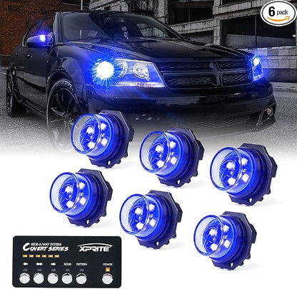 Xprite Blue LED Hideaway Strobe Police Lights Kit, 20 Flashing w/Control Panel by XPRITE