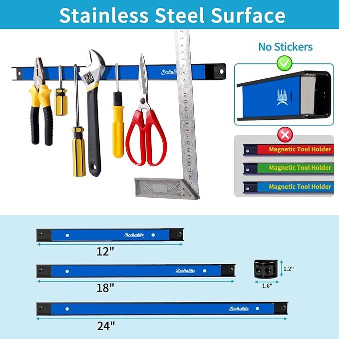 6 Pieces 12" Magnetic Tool Holder Strip, Metal Tool Organizer Rack - Image 4