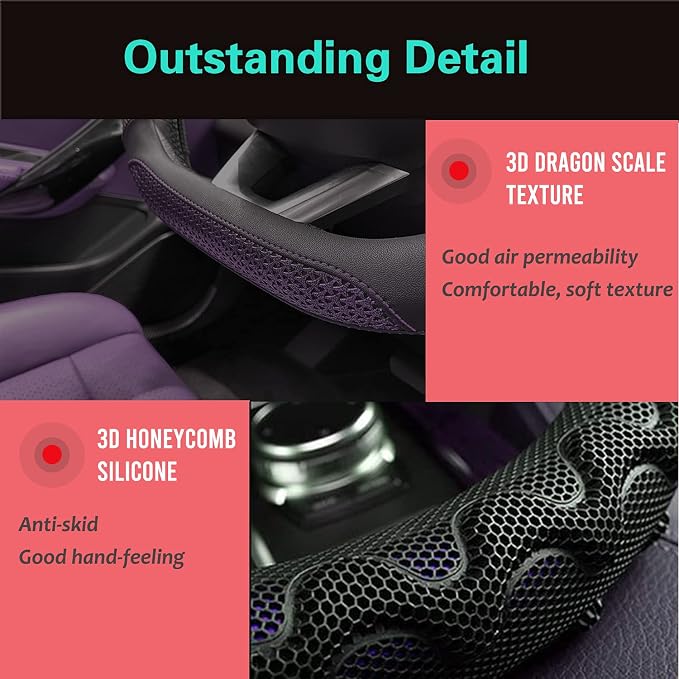 PINCTROT D Shaped 14 Inch Small Sized Steering Wheel Cover Great Grip - Image 3