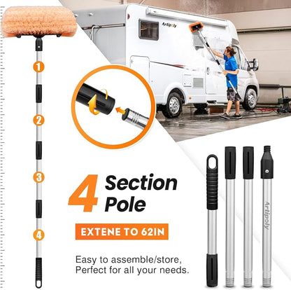 65" Car Wash Brush with Extension Pole, Car Wash 12" Dip Soft Five-Sided Brush - Image 3
