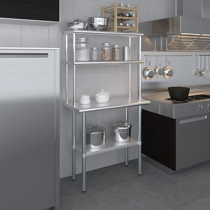 Amgood Stainless Steel Work Table Double Tier Overshelf | Metal Kitchen Prep - Image 8
