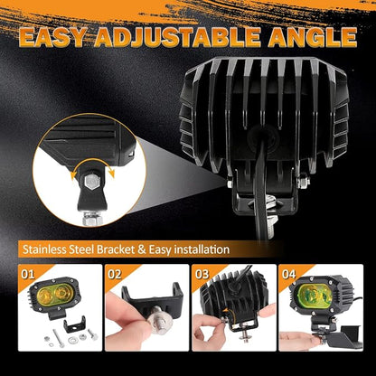 Auxbeam 4 Inch LED Amber Pod Light, 5050 Driving Light 60W Yellow Flood Beam - Image 5