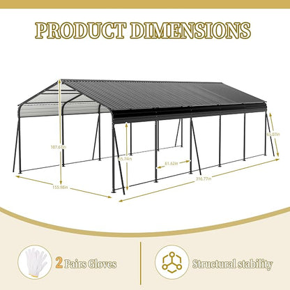 13x26.5 FT Metal Carport, Heavy Duty Car Port Canopy - Image 6