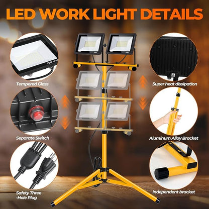 Work Lights with Stand, 2 Adjustable Head LED Work Light，Foldable Tripod Stand - Image 3