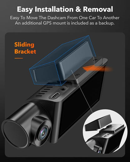 WOLFBOX i07 3 Channel Dash Cam Built-in WiFi GPS, 4K Dash Camera Front and - Image 9