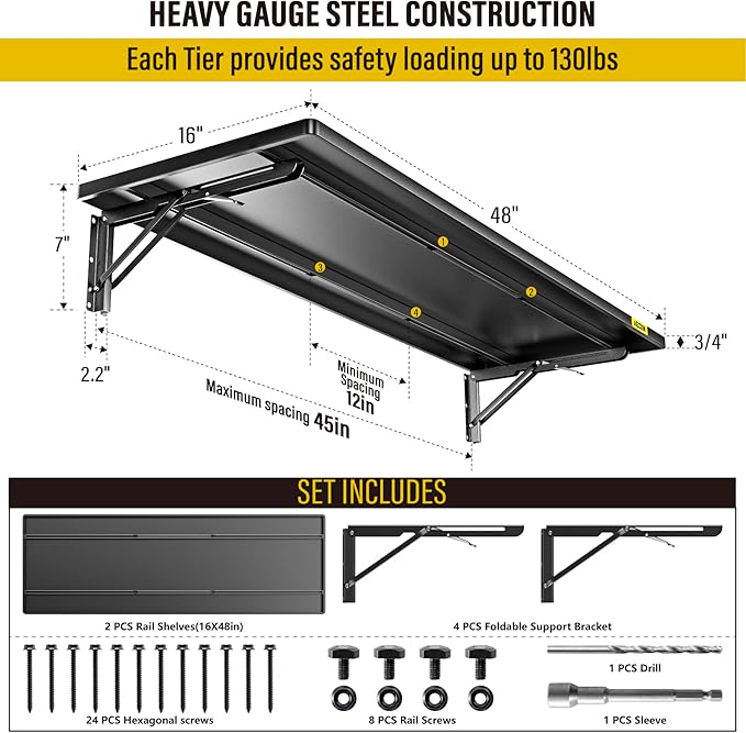 2pack-1.3x4ft Adjustable Rail Type Folding Storage Rack Shelf, Suitable - Image 3