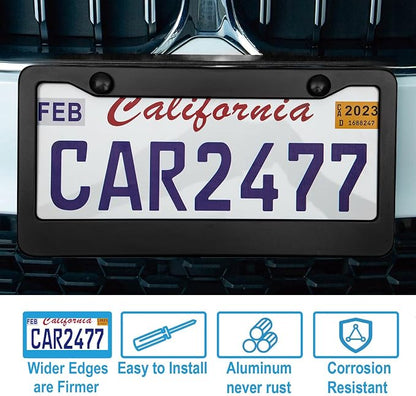 2PCS Matte Black License Plate Frames, 2 Holes Solid Aluminum License Plate - Image 3