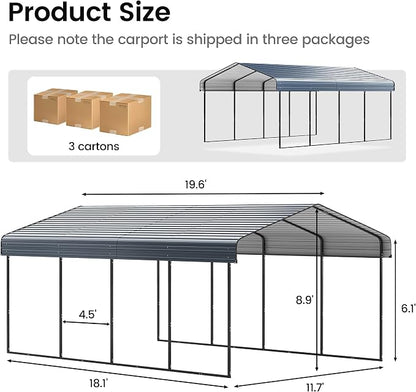12'x20' Heavy Duty Metal Carport, Outdoor Garage Car Shelter Shade - Image 7