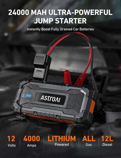 AstroAI S8 Ultra 4000A Jump Starter, 24000mAh Car Starter, 12V Auto Battery - Image 2