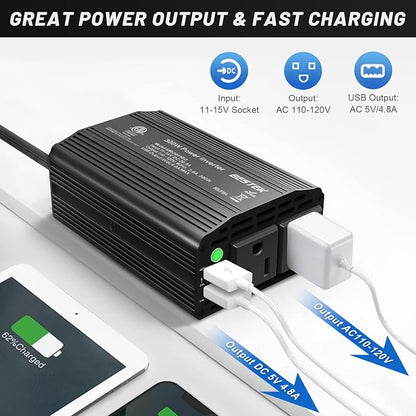 BESTEK 300W Power Inverter DC 12V to 110V AC, Durable Aluminum Housing Car - Image 4