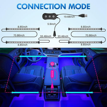 Nilight 4PCS USB Interior Car Lights 48 LEDs RGB LED Strips Lights - Image 3