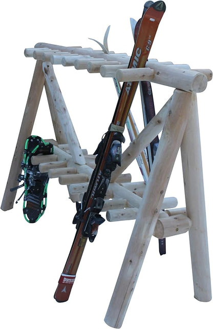 21-Place Freestanding Log Ski Rack Holder, Indoor & Outdoor Snowboard Racks by LogKayakRack