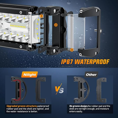 Nilight Side Shooter Light Bar 4.3 Inch Triple Row Spot Flood Combo - Image 6