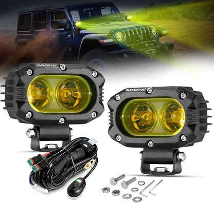 Auxbeam 4 Inch LED Amber Pod Light, 5050 Driving Light 60W Yellow Flood Beam by Auxbeam