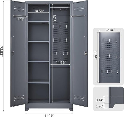 GREATMEET 72.8" Broom Storage Cabinet，Metal Storage Cabinets - Image 3