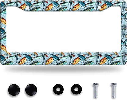 Fishing License Plate Frame Funny Fish License Plate Frames Stainless Steel by BRAGHRTED
