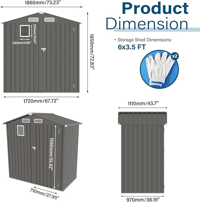 ARMSET 6x3.5 FT Metal Outdoor Storage Shed - Image 2