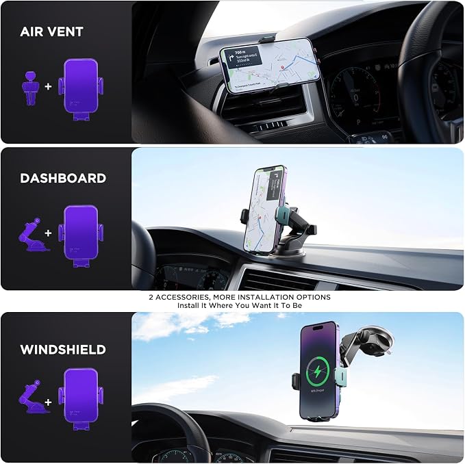 Wireless Car Charger, 【7 Colored LED Backlit】 15W Auto Clamping Phone Mount - Image 6