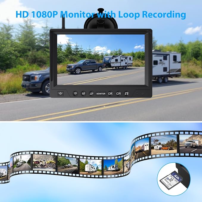 4 Magnetic Solar Wireless Backup Camera HD1080P 9" Loop Recording Monitor - Image 3