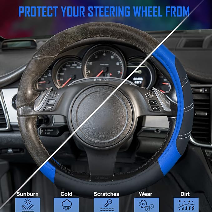 CAR PASS Line Rider Microfiber Leather Sporty Steering Wheel Cover Universal - Image 4