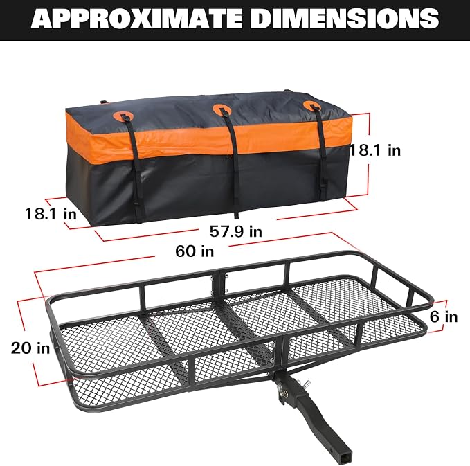 WEIZE Folding Hitch Mount Cargo Carrier 60" x 20" x 6", 500 lbs Capacity Hitch - Image 3