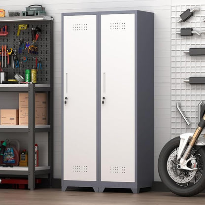 GREATMEET Slim Lockable Garage Storage Cabinet, Narrow Broom Storage Closet - Image 6