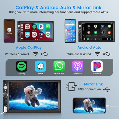 Car Stereo Double Din Wireless Carplay Android Auto, 7 Inch Touchscreen Car - Image 2