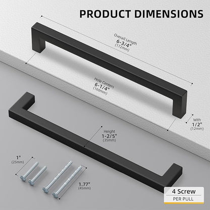 goldenwarm 45 Pack 6-1/4INCH Black Square Bar Cabinet Pull Drawer Handle - Image 2