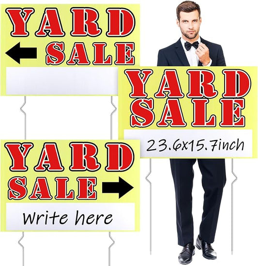 Marsui 3 Pcs Yard Sale Sign 23.6 x 15.7 Inch Double Sided Yard Sale Sign by Marsui