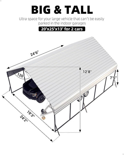 20'x25'x13' Metal Carport for 2 Cars, Heavy Duty Extra Tall Carport for Heavy - Image 3